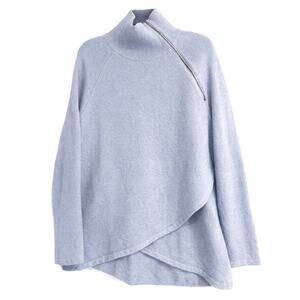 Soft Surroundings Blue Asymmetrical Zip Cowl Neck Sweater Cozy - Size Large